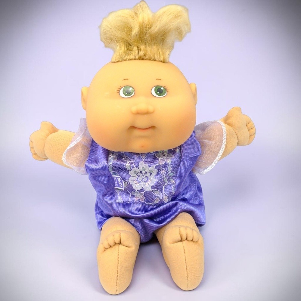 VTG Cabbage Patch Kids Doll Blonde Green Eyes Purple Lace Outfit 2006 Play Along